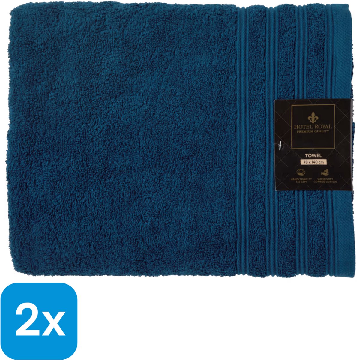 BADHANDDOEK HOTEL ROYAL 550 GSM - 70 X 140 CM BLAUW - SET VAN 2