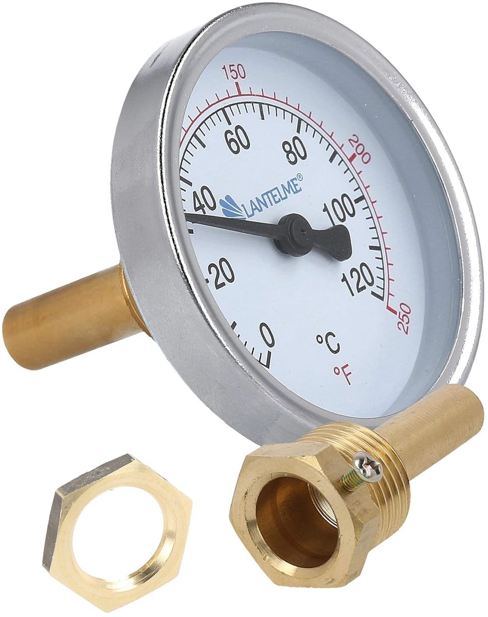 Aanlegthermometer - Roestvrij Staal - Normal - Analoge Rookthermometer met Messing Bevestiging - Voor Rookovens en BBQ