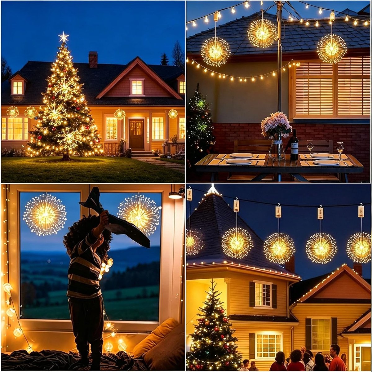 2 Stuks Vuurwerkverlichting - Kerst Led Hangdecoratie - Buitenverlichting Decoratieve - 200 Lampen - 8 Modi - Met Afstandsbediening - Waterbestendig - Voor Tuinhuisje, Boom, Binnen- en Buitendecoraties – foto 6