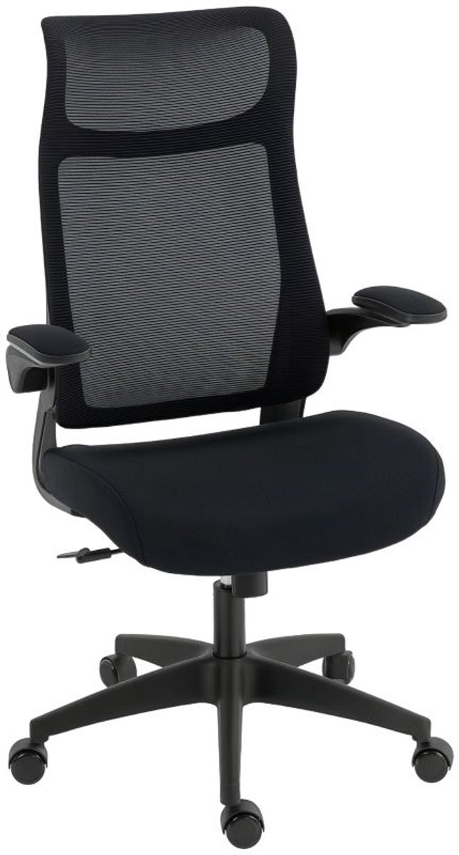 Bureaustoel 65 × 64 × 108-118 cm Zwart Kunststof en metaal Computerstoel, bureaustoel, armleunstoel en studeerstoel, stevig en duurzaam, praktisch en stijlvol, geschikt voor thuis, kantoor en werkplek