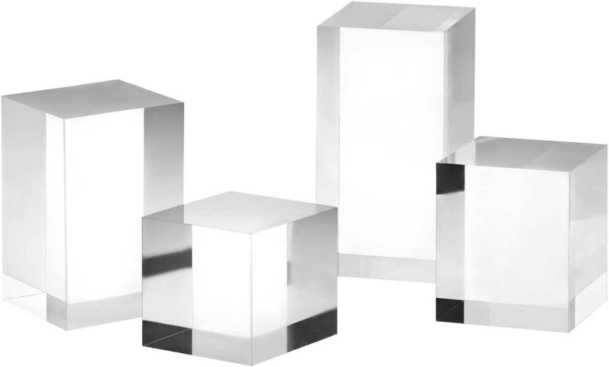 Acryl display standaard - Transparant - Set van 4 kubusvormige displays in verschillende maten - Duurzaam acrylmateriaal - Voor horloges en modellen