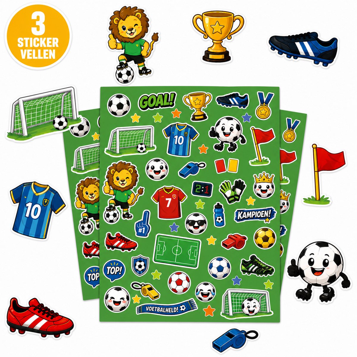 Voetbal Stickers - 3 Stickervellen - 156 Voetbalstickers - Stickers Jongens
