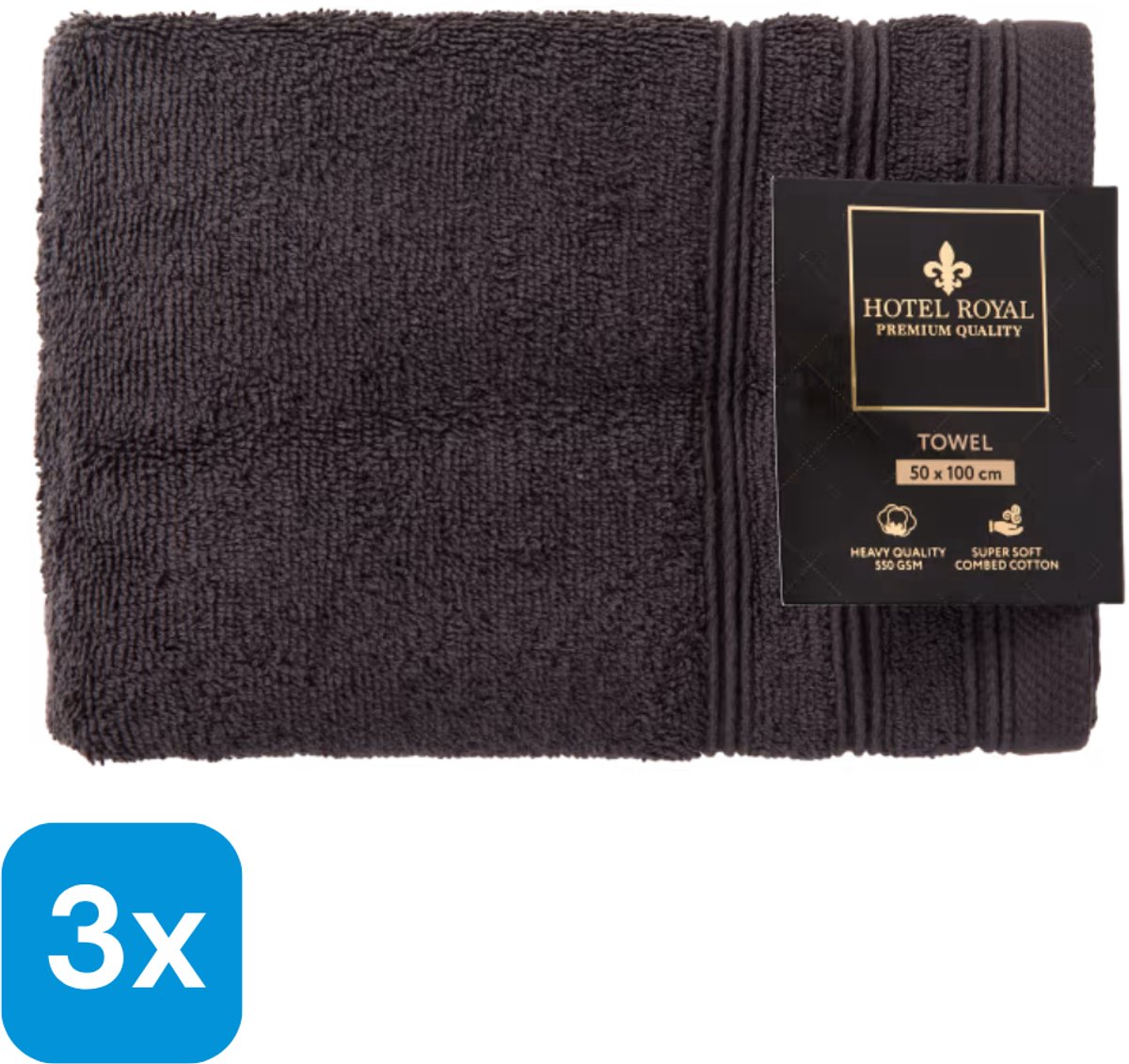 BADHANDDOEK HOTEL ROYAL 550 GSM 50 X 100 CM GRIJS - SET VAN 3