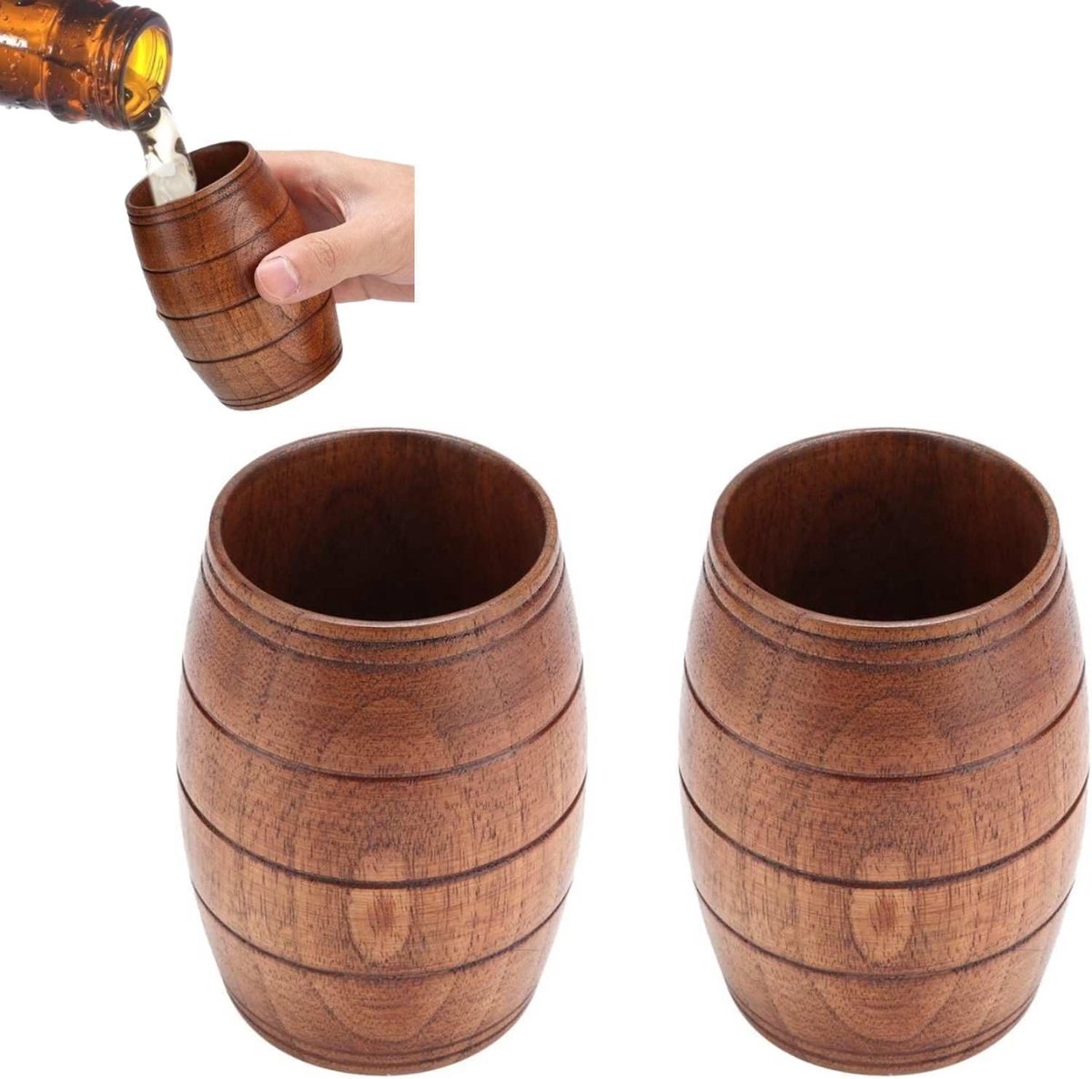 Houten Bier- en Koffiemok Set met Touw, Gemeten Mokken voor Bier, Thee en Sap, Perfect Cadeau voor Bierliefhebbers