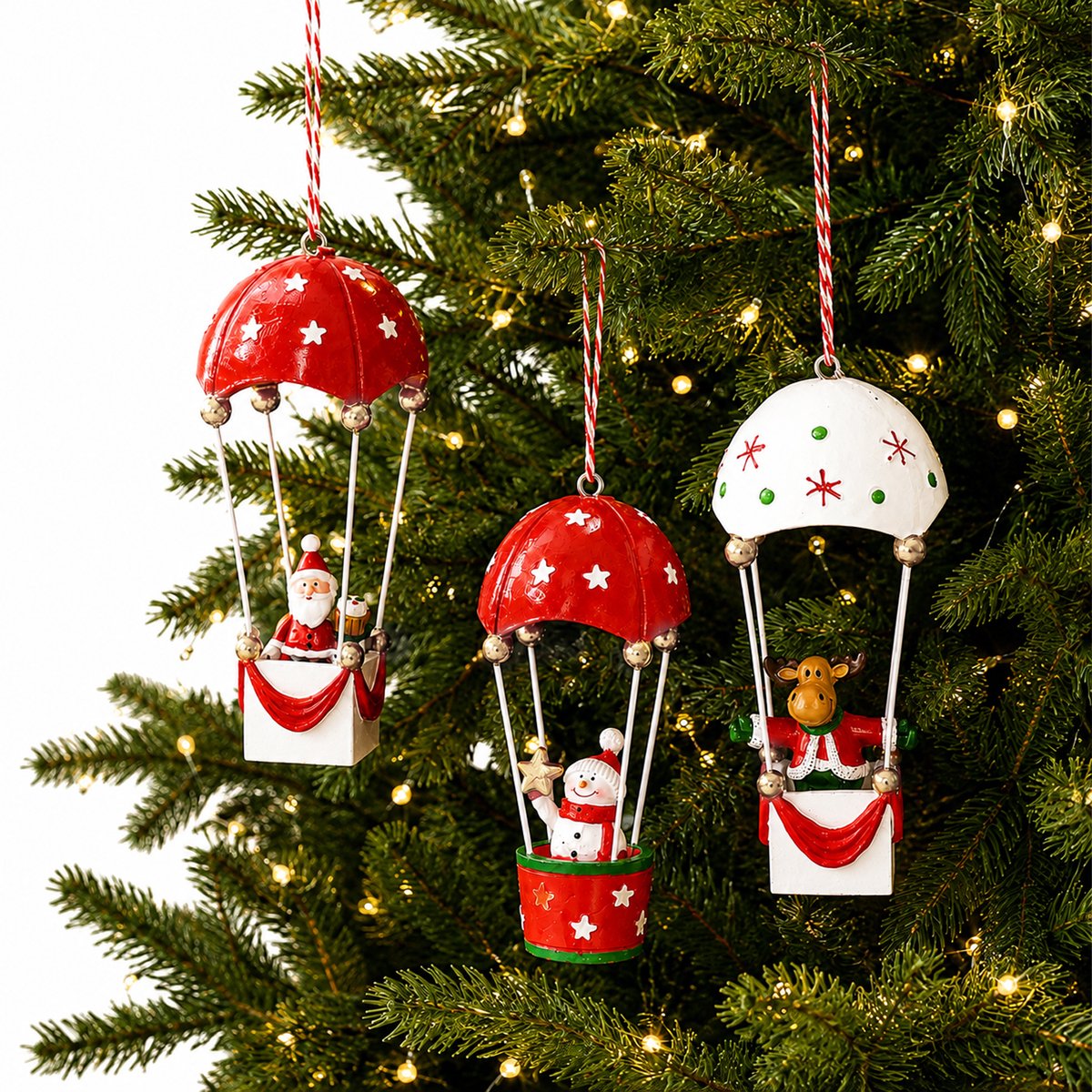 Kerstballon decoratie set 3 stuks – Kerstman, Sneeuwman & Rendier – Kerstdecoratie van kunsthars – Hangdecoratie & tafeldecoratie – Kerstversiering voor woonkamer