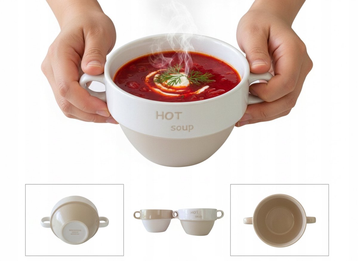 Set van 2 Beige Soepkommen 500ml - Elegante Bulionówki Ø 13 cm