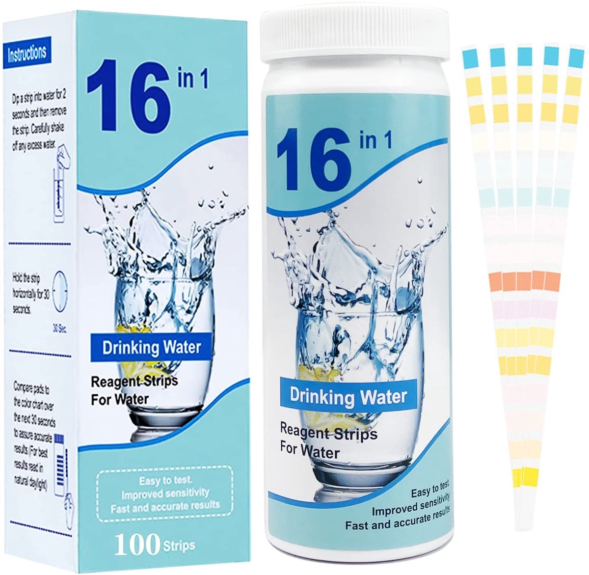 Complete 16-in-1 water tester voor drinkwater, teststrips voor hardheid, chloor, nitraat, ijzer en meer