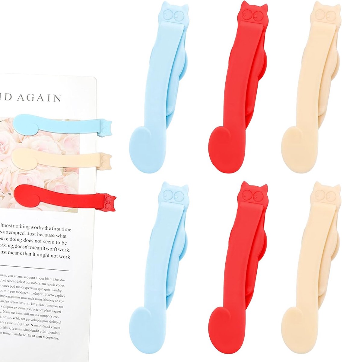 6 Pcs Gepersonaliseerde Siliconen Boekenleggers voor Kinderen - Leuke Leesaccessoires en Pagina Markers in Rood en Beige