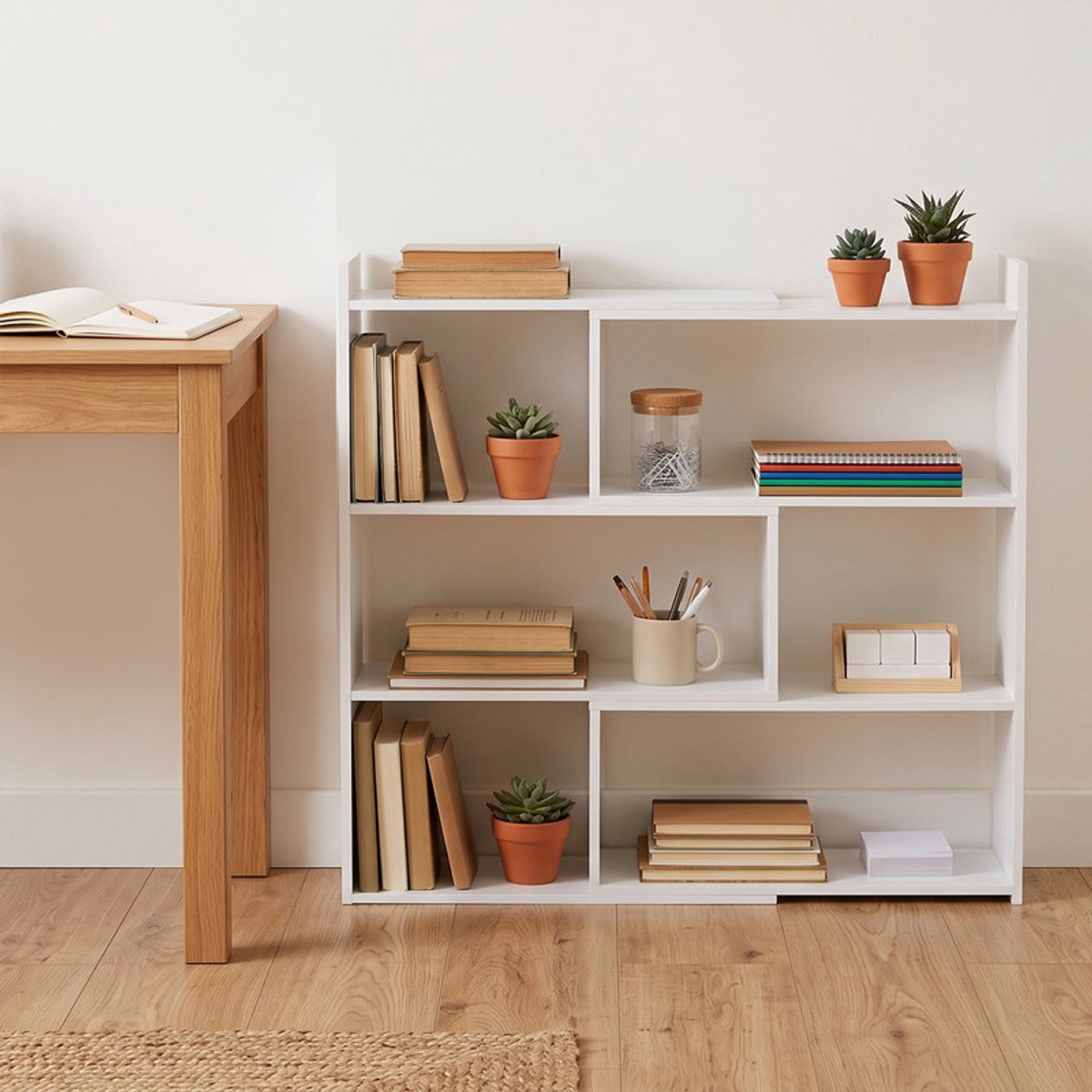 EGGREE Uitschuifbare boekenkast voor de woonkamer - houten boekenkast met 3 planken