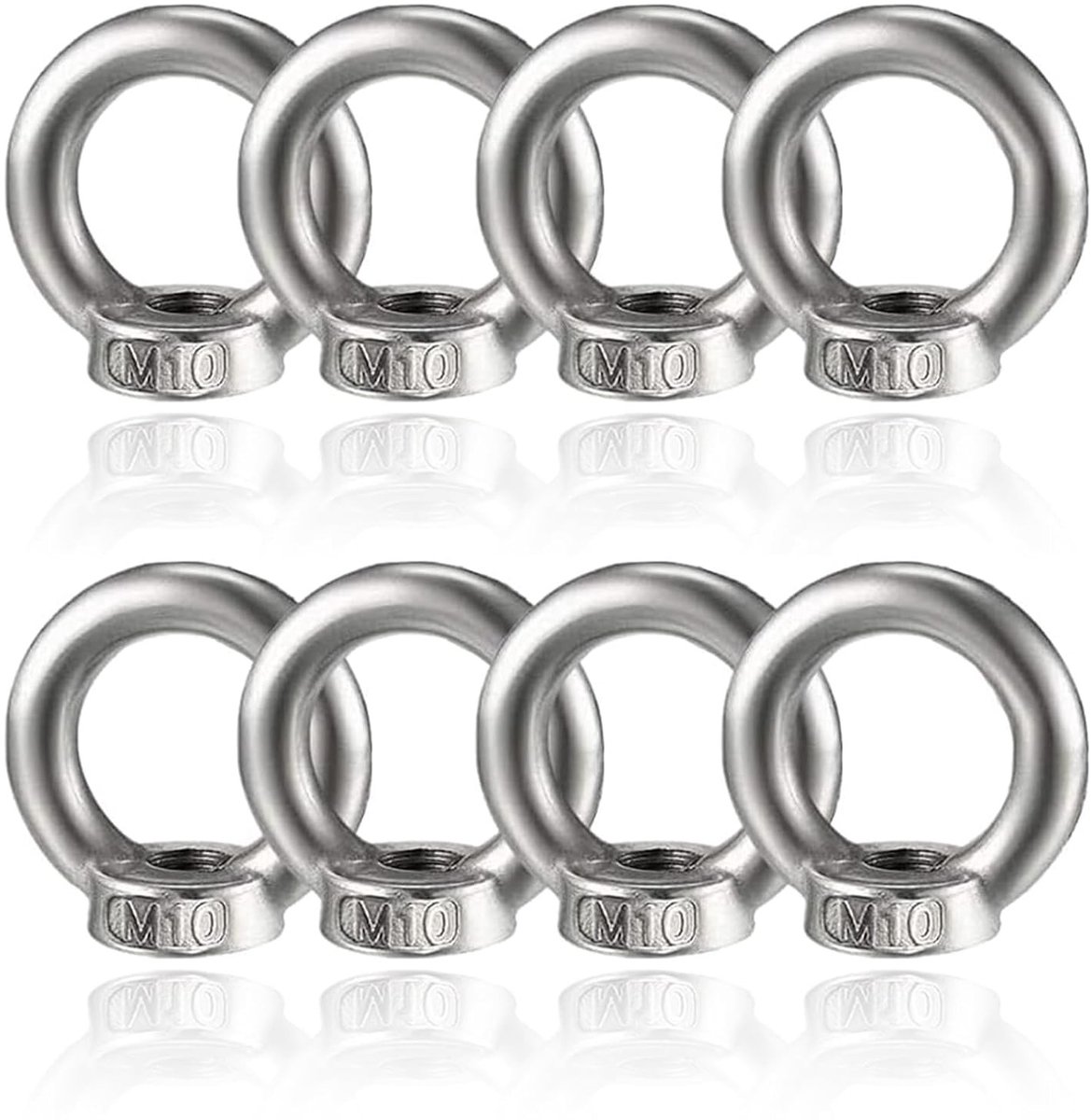 Set van 10 RVS Ringmoeren M10 voor Kabelassemblage, Hefaccessoires en Oppervlaktebehandeling, Zilver