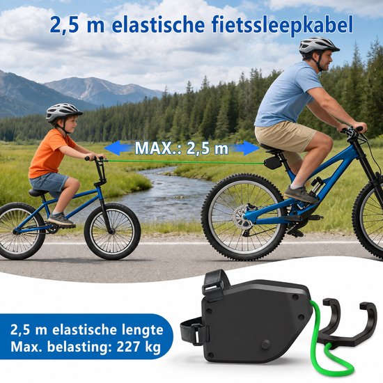 Fietstouw voor Kinderen - Fiets Sleepkabel voor Kinderen 2,5 m - Kinderfiets Sleeptouw van Nylon tot 90 kg - Tractietouw en Fiets Trekkabel met 2 Bevestigingsriemen - Sleeptouw voor Fiets, MTB en E-bike - Zwart — afbeelding 5
