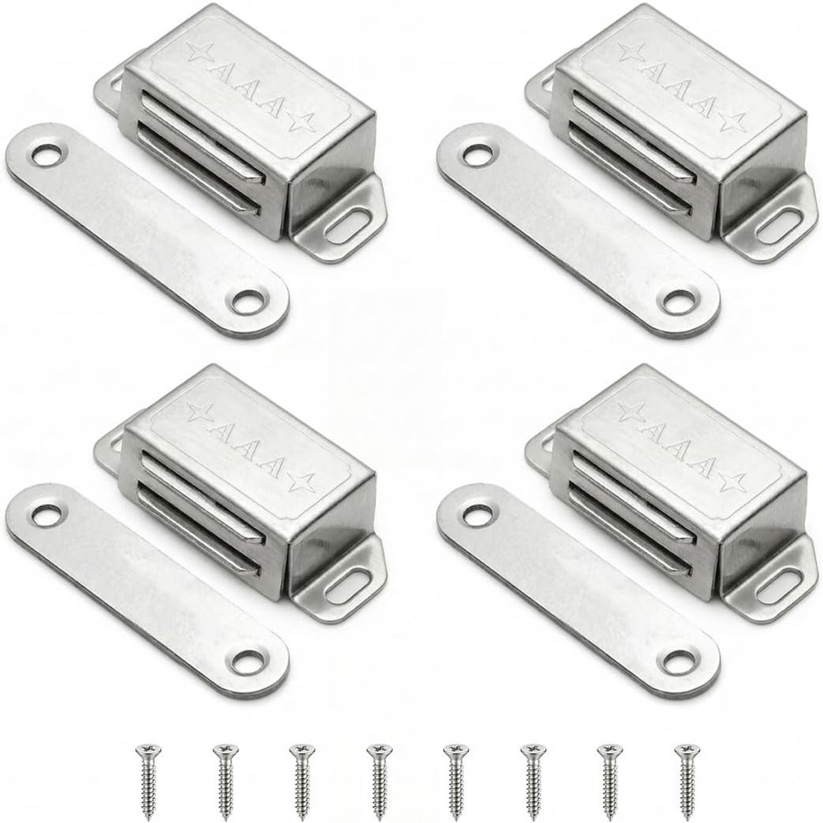 Magnetische Deurstopper van RVS voor Keukenkast en Lade, Geborsteld Zilver, 45 mm, Set van 4, Duurzaam en Stijlvol