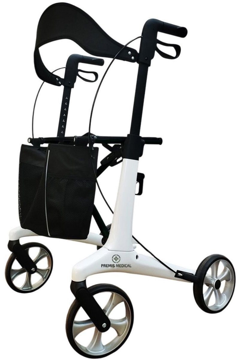 Premis Hera Carbon Rollator – Lichtgewicht – Dubbel Opvouwbaar – 150 kg – Professionele Rollator - Wit