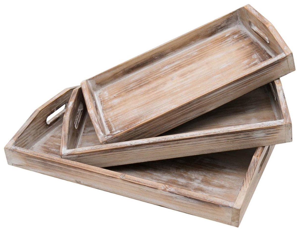 Set van 3 Houten Vintage Dienbladen - Decoratief en Praktisch