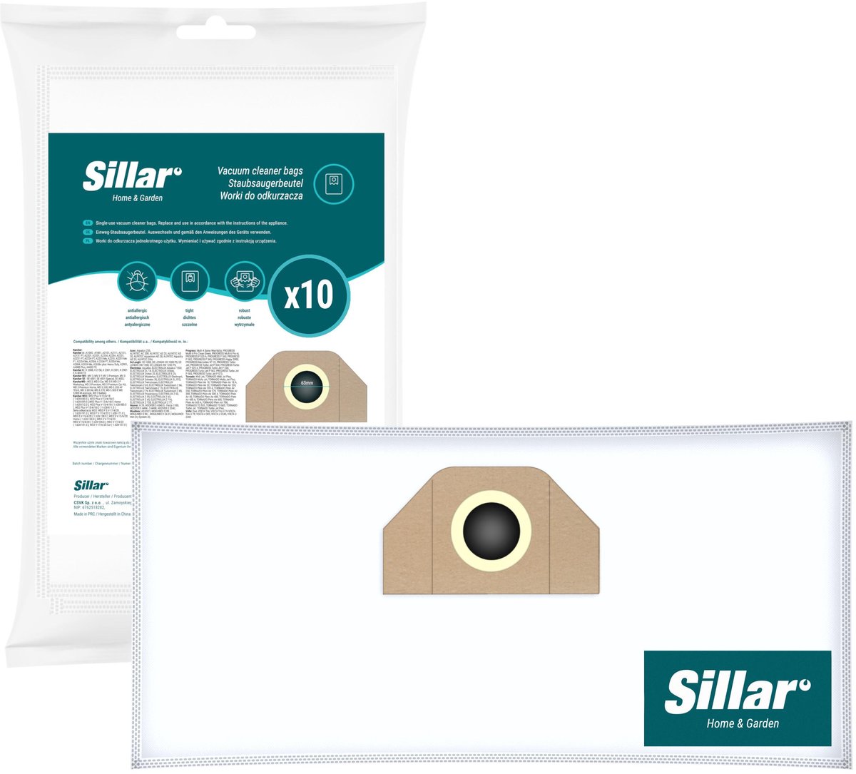 Sillar Set 10 Stofzuigerzakken - synthetisch - met afdichtring - vervangingszakken compatibel met Karcher WD3 WD3.200 WD2 MV3 KWD V-12 V-15 V-17