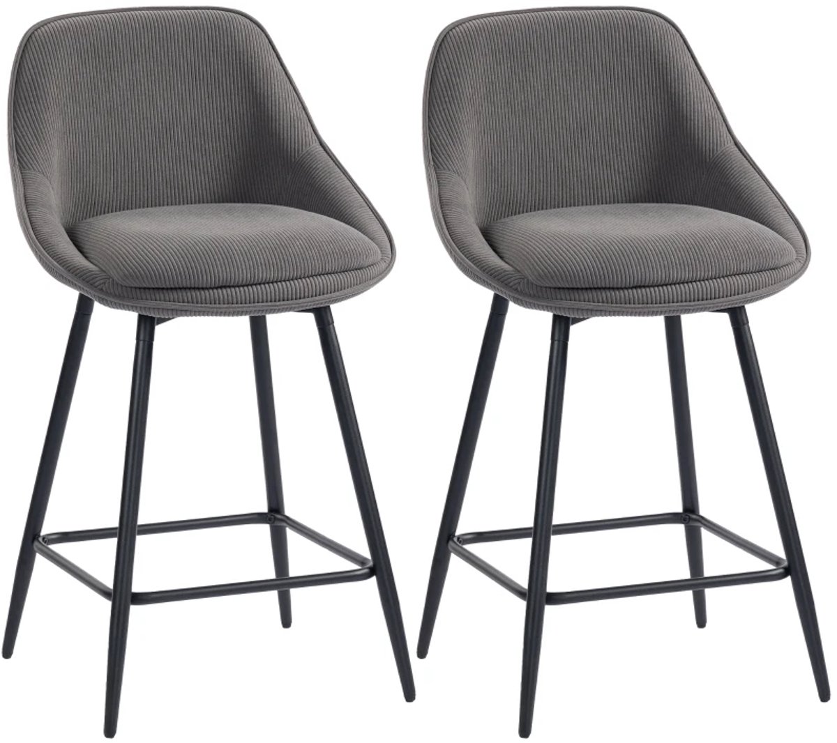 ZYLARO Barkruk - Set Van 2 - Corduroy Barstoelen - Stalen Poten - Gestoffeerde Stoelen Voor Keukeneiland En Eetkamer - Grijs