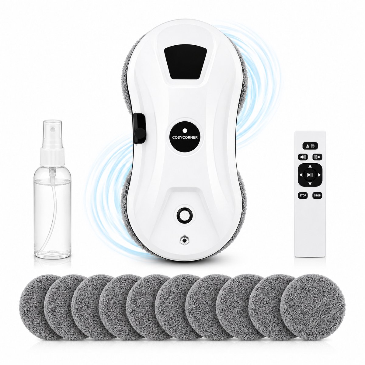cosycorner Robot Ruitenreiniger - Ramenwasser - Robot - Dweilrobot - Anti-val touw - Slimme waterspray - Krachtige zuigkracht - Met afstandsbediening - Incl. 10 microvezeldoeken