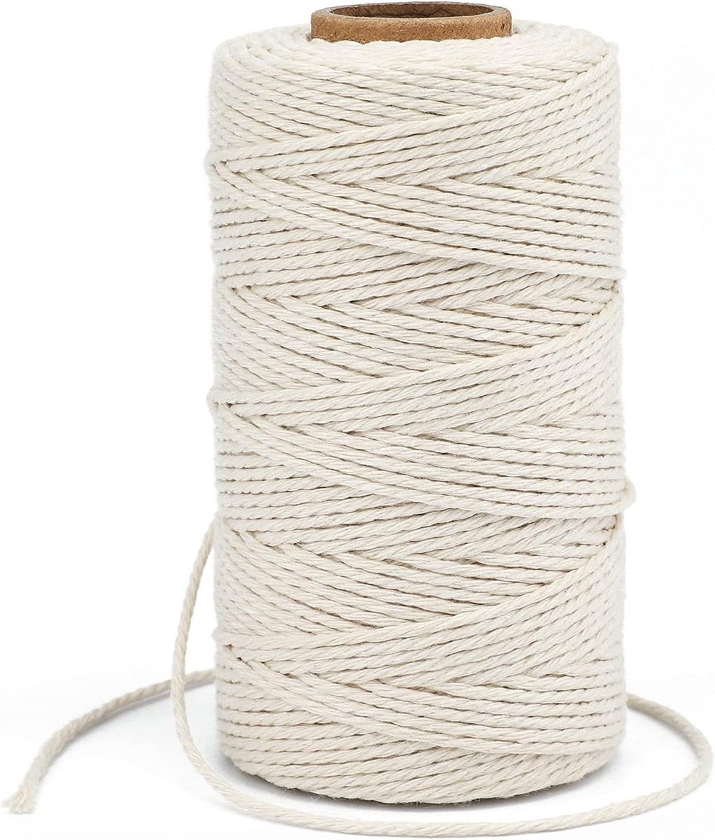 Beige Bakkerij Touw 100m Katoen Koord, 2mm Creatief Koord, Decoratief Touw voor DIY Projecten en Tuinieren