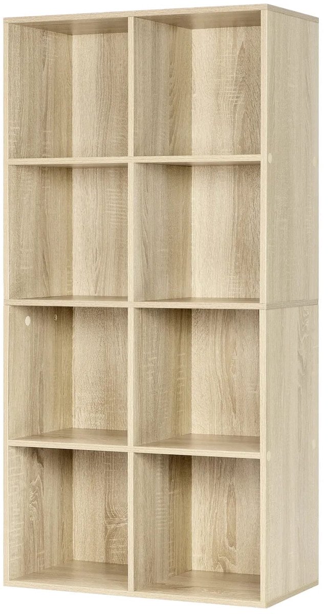 Klarven® Boekenkast Kind Lichteiken - Boekenkast Kinderkamer - Boekenkastje - Boekenkasten - 8 Vakken - Ruimtebesparend en Stabiel - Antikanteling voor Extra Veiligheid - B60xD29,5xH121cm