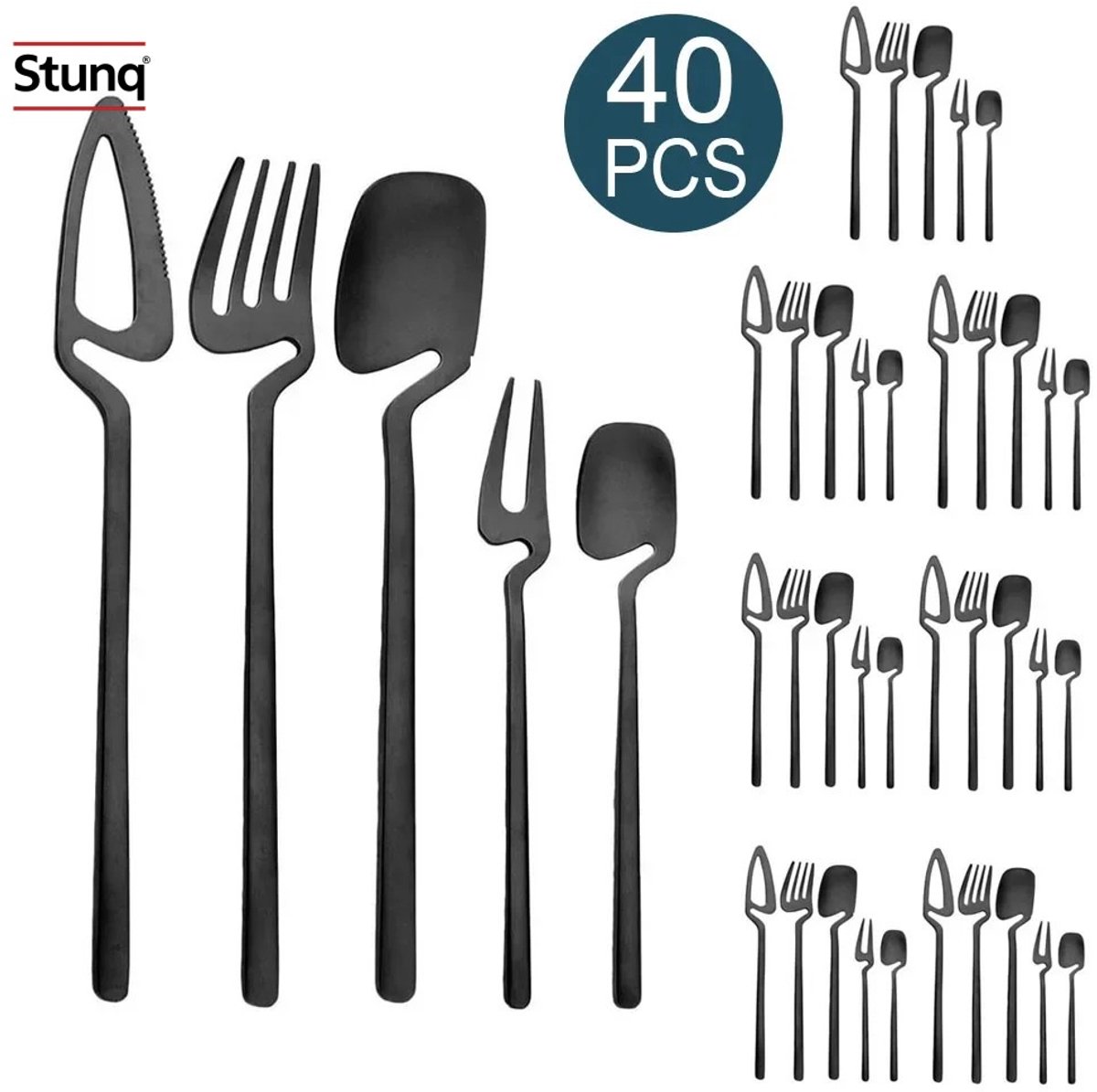 Stunq® 40-delige Bestekset Mat Zwart RVS