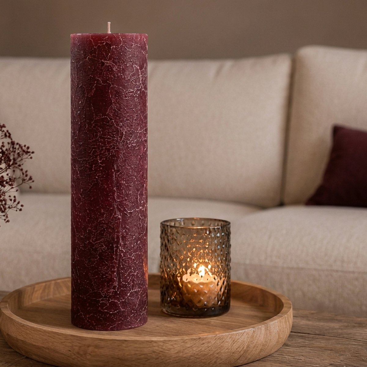 FameilleurFameilleur Bordeaux Kaars 9xH40cm – Lange Waskaars voor Woondecoratie, Sfeervolle Tafelversiering en Luxe Interieur, Diep Rode Kleur, Gestructureerde Afwerking, Elegante Uitstraling