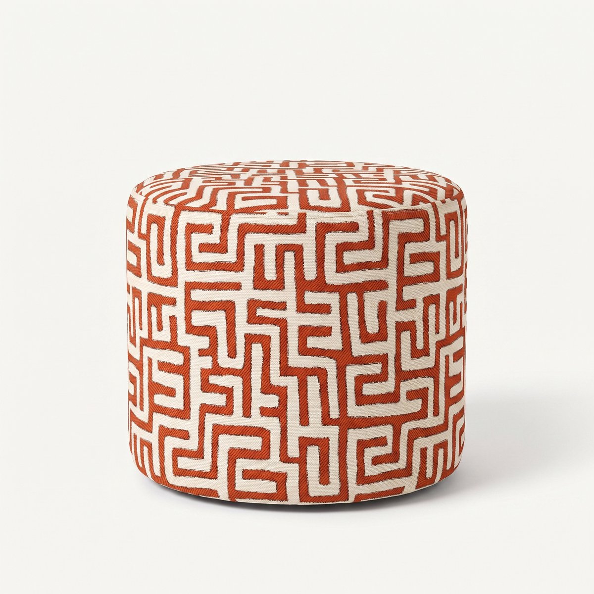 Mörgenn Poef Maze Terra - Ronde Poef en Voetenbank - Jacquard Labyrint - 40x40x40 cm