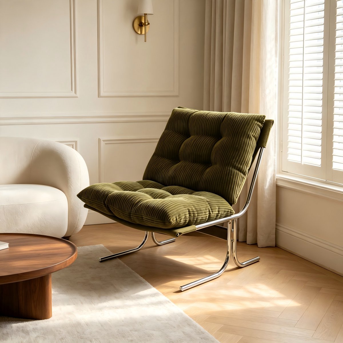 REDOM - Fauteuil - Afneembare bekleding - Metaal frame - Barcelona-stijl - Woonkamer, slaapkamer, balkon, wachtruimte - Stof - Groen - 72,2 x 84,1 x 84,6 cm