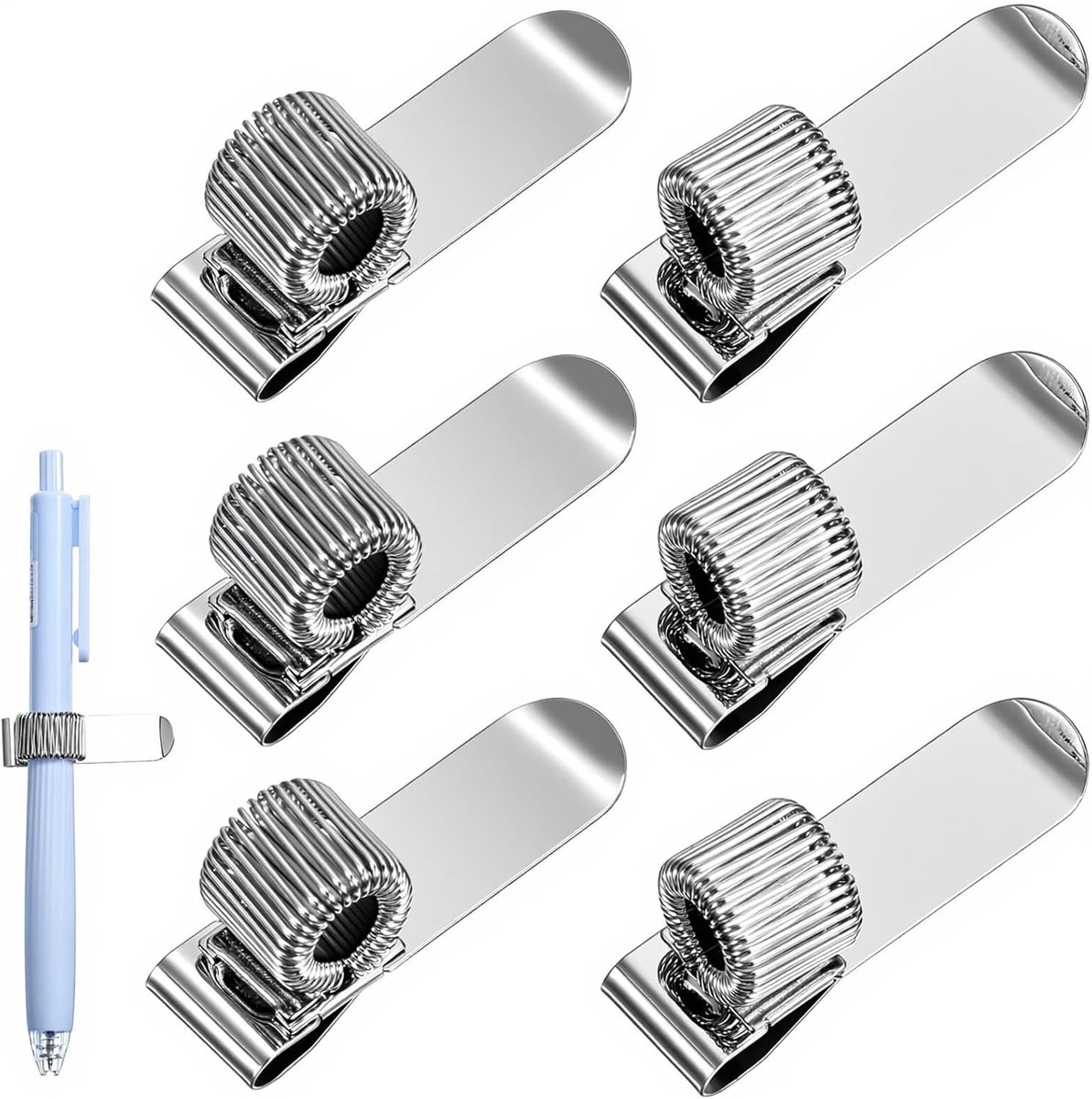 Metalen penhouders met verstelbare veerring, 6 stuks, ideaal voor notitieboek en bureau-organizer (zilver)