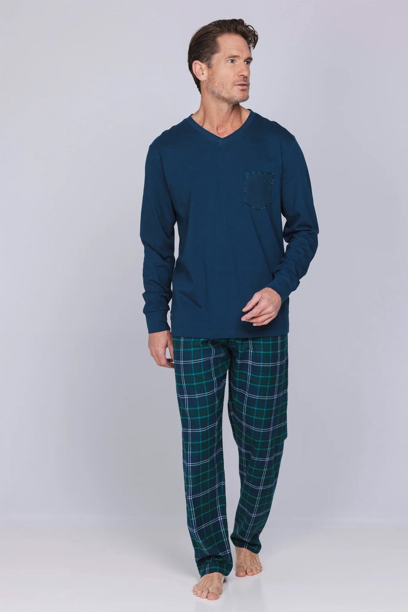 Pastunette - Lodge - Pyjama - Katoen - Flanel - Blauw/Groen - Geruit - Maat M