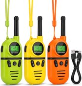 Sencision Walkie Talkie voor Kinderen Oplaadbaar - Portofoon - Walkie Talkie Oplaadbaar - Set van 3 - Tot 5 km Bereik - Zaklamp - Groen/Geel/Oranje