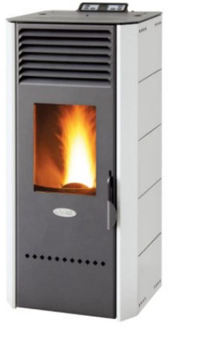 Fair BIO 100 Pelletkachel 10 kW – Designmodel met Gietijzeren Branderpot – Programmeerbaar – Rookafvoer achter – Wit – Verwarmt tot 265 m³