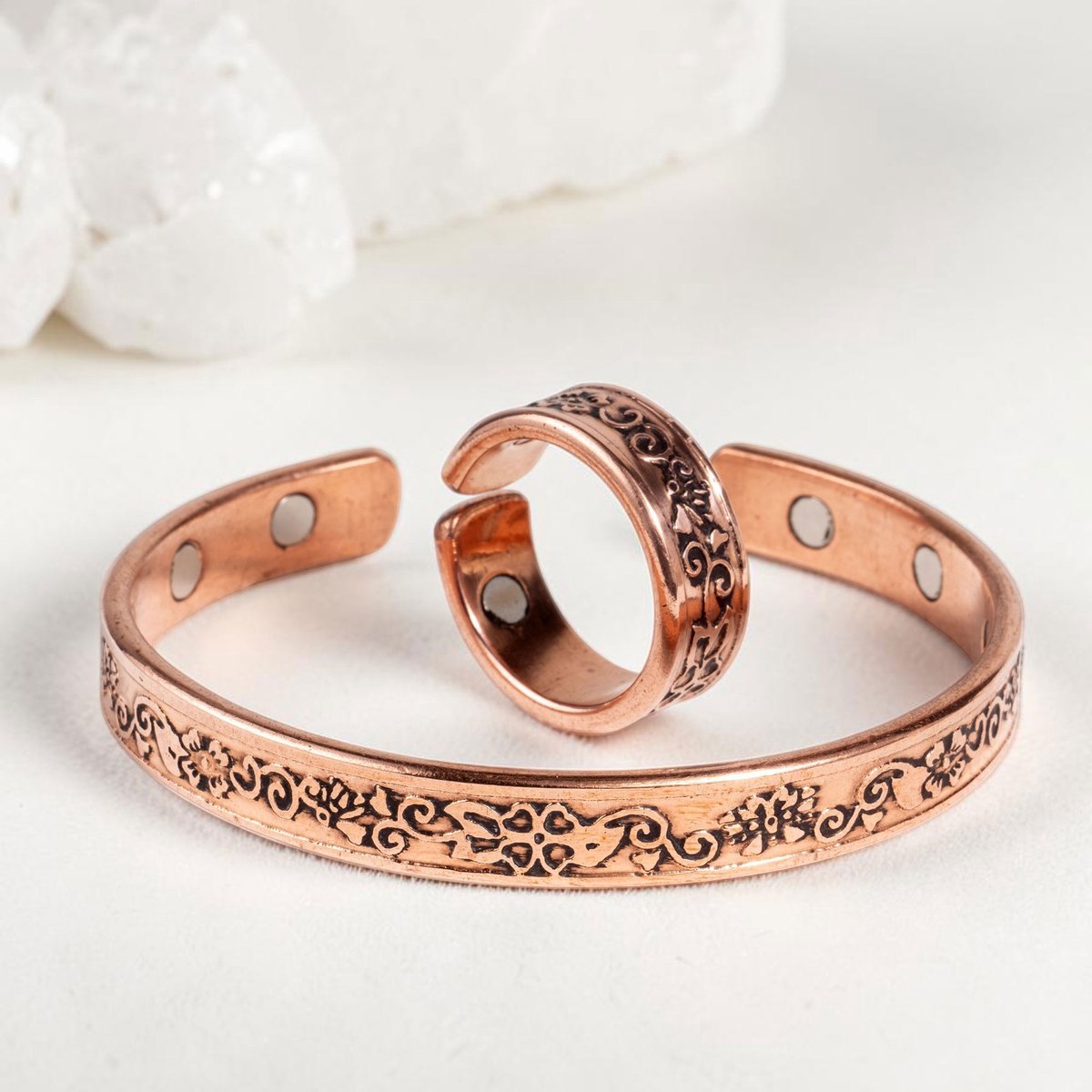 Koperen magneet armband & ring - set voor dames - sierlijk - DEVA Loves