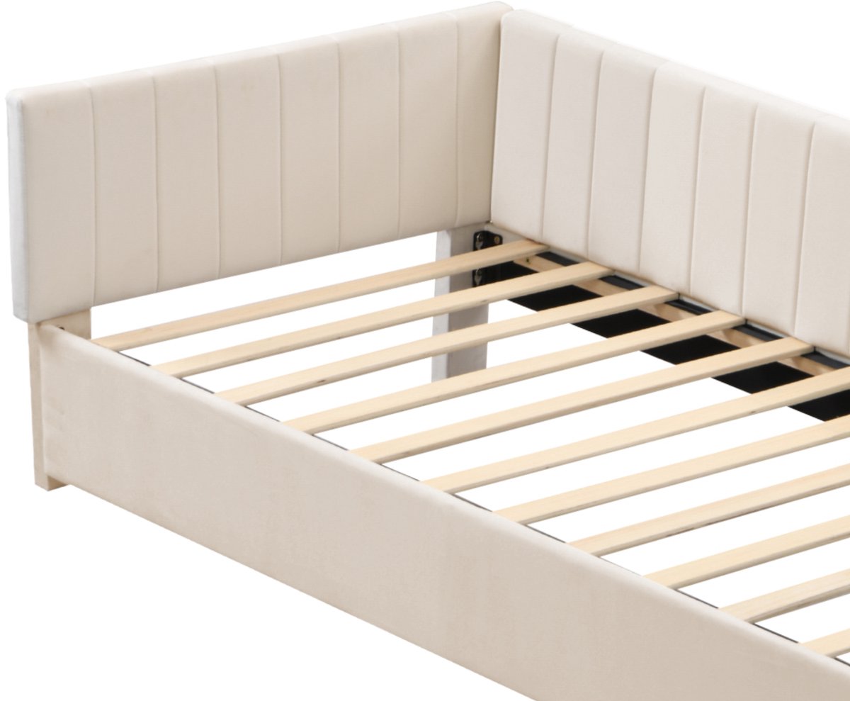 WUVRIE Slaapbank 90x200 cm met lattenbodem en zachte fluwelen bekleding, beige