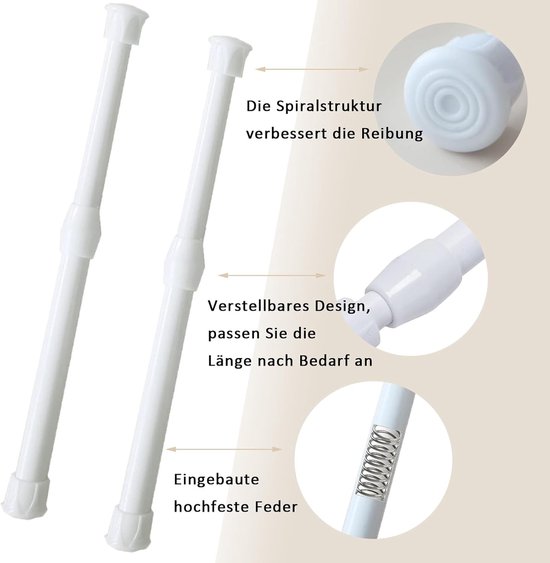 Telescopische Klemstang voor Gordijnen, 40-70 cm Verstelbare Klemstang zonder Boren, Ideaal voor Douchegordijnen en Kledinghangers, Wit — afbeelding 4