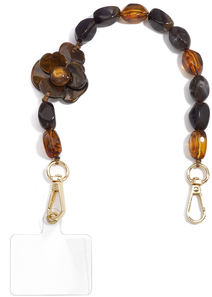 Nola - Telefoonketting met bloem - Bruin - Acryl - - Bruin