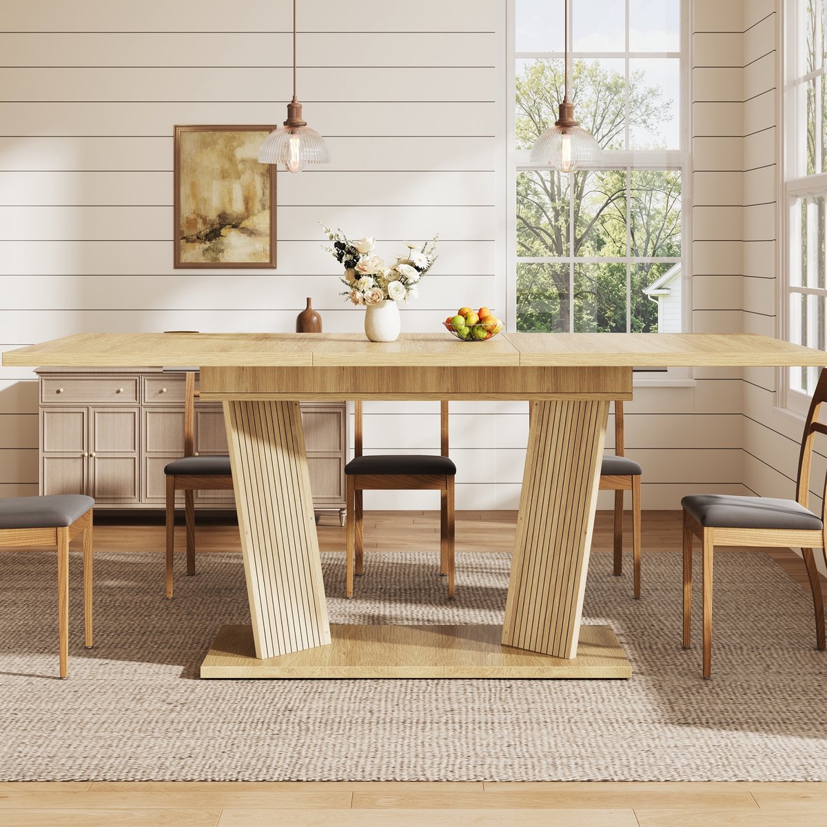 MODENUIT Eettafel - Uitschuifbaar - Voor Eetkamer En Keuken - MDF En Metaal - Naturbruin - 120-160x80x76 Cm