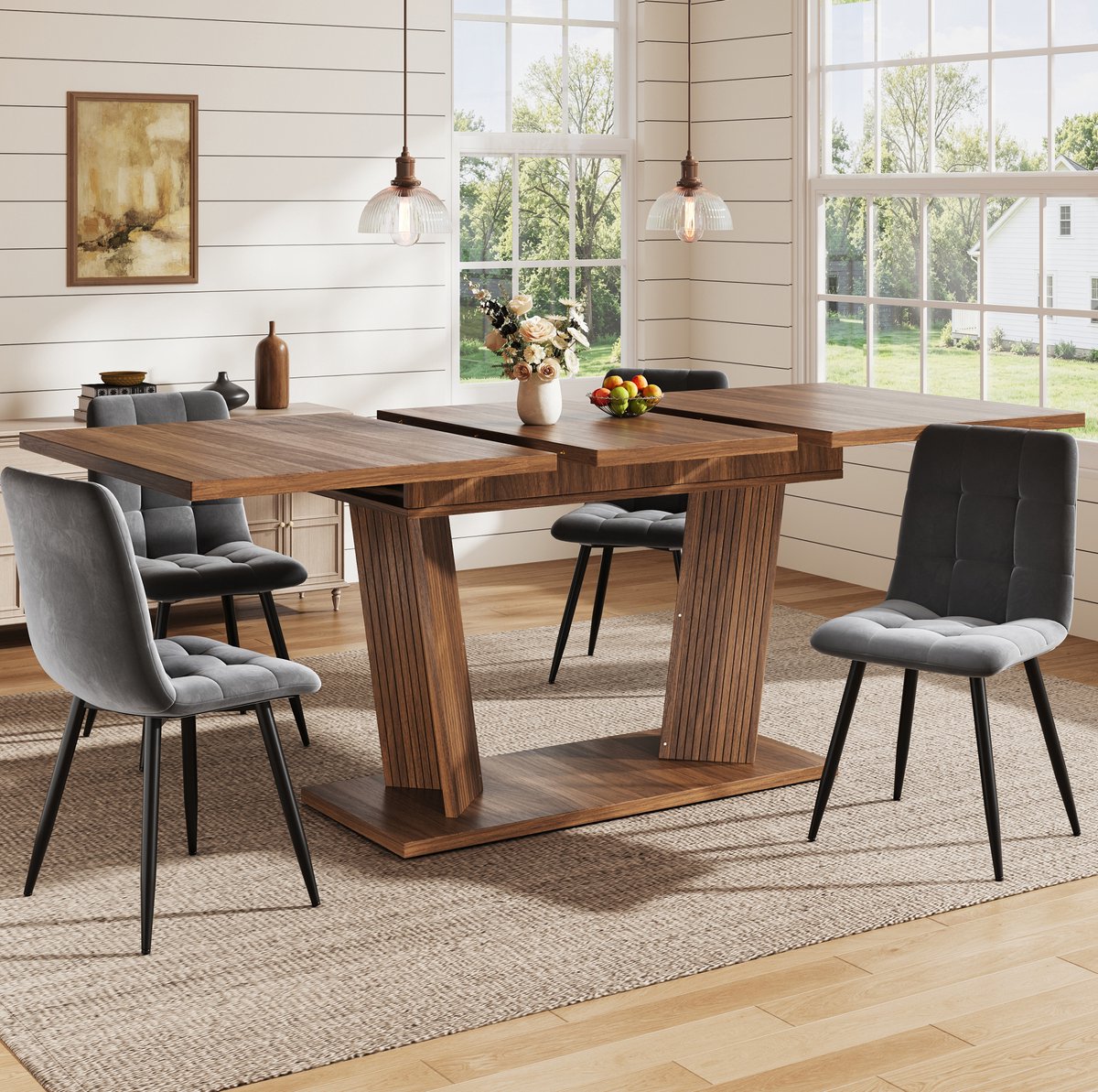 MODENUIT Eettafel - Uitschuifbaar Met Verstelbare Antislipvoeten - Eetkamer En Keuken - MDF - 120-160x80x76 Cm - Donkerbruin
