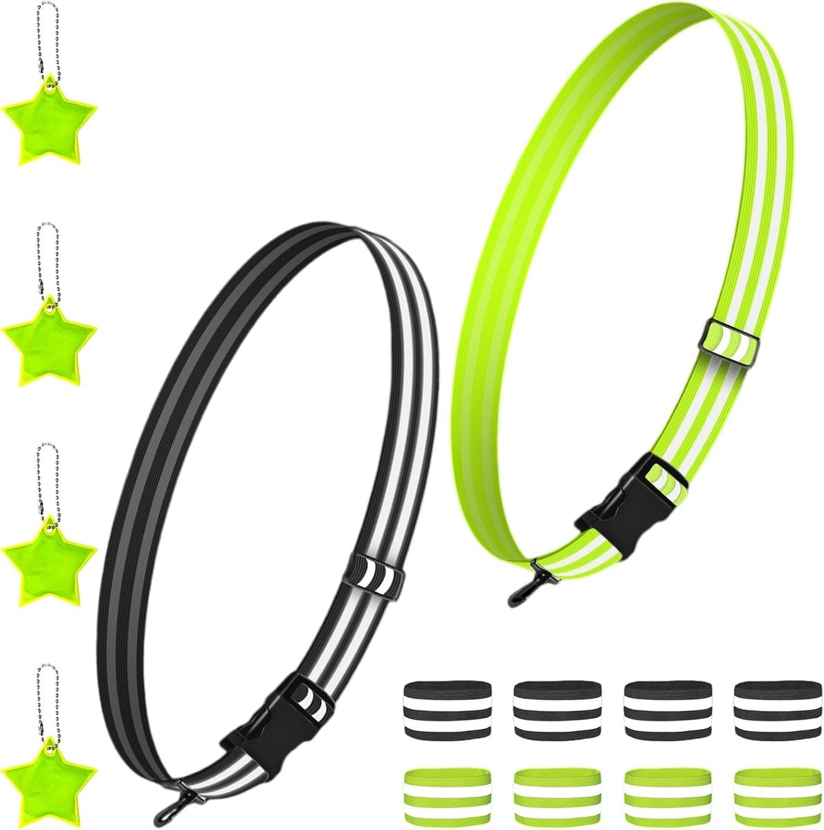Reflecterende kledingset met 14 stuks, inclusief verstelbare riemen, banden en hangers voor kinderen, volwassenen en honden, ideaal voor outdoor sport en fietsen
