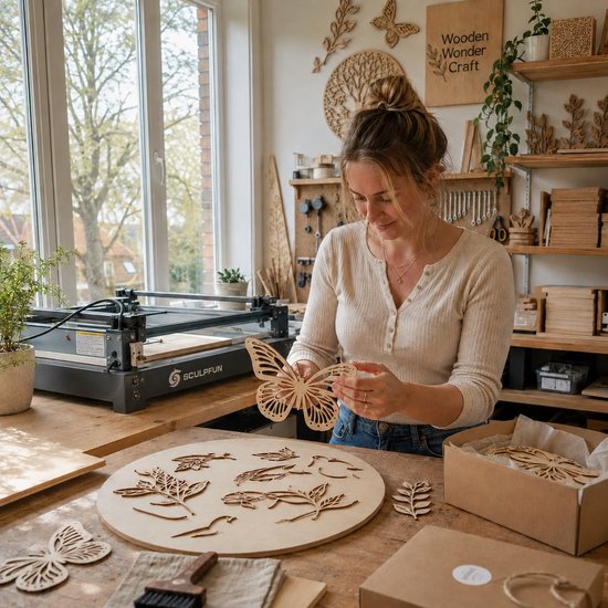 WWC - Muurdecoratie Kinderkamer - Houten Maan & Sterren - Naturel Hout — afbeelding 4