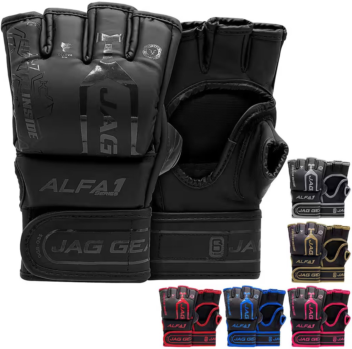 JAG Gears - Alfa - MMA-handschoenen - Bokshandschoenen - Trainingshandschoenen - Vechtsporthandschoenen - Boksen - Zwart - Mat - Maat S