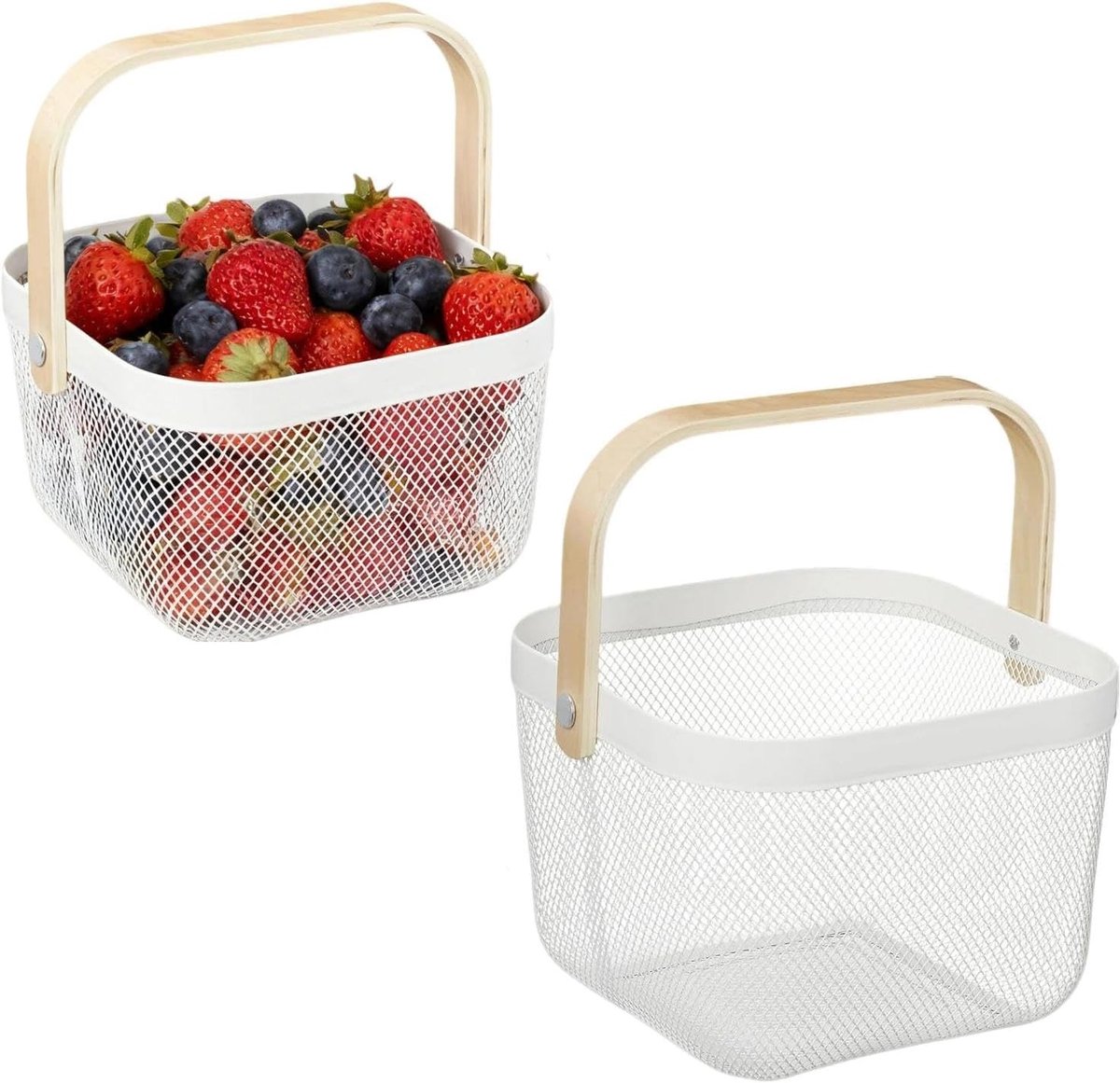 Draadmand met handvat voor tuinieren, opbergen en picknicks - rechthoekige mand voor badkamer en keuken, set van 2, 18 x 24,5 x 24,5 cm, multifunctioneel en stijlvol.
