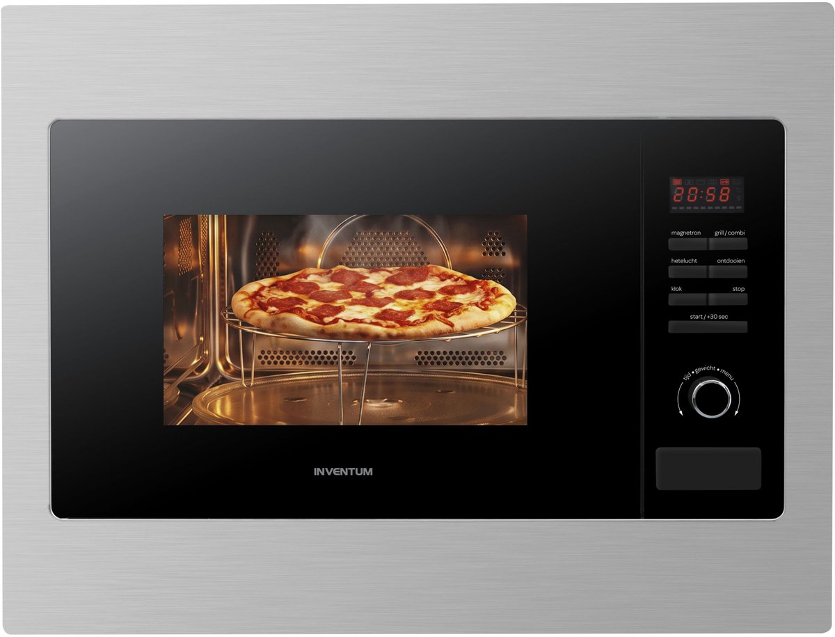 Bol.com Inventum IMC6125F - Inbouw combi-oven - Hetelucht - Magnetron - Grill - 25 liter - 45 cm hoog - Tot 220 graden - RVS/Zwart aanbieding