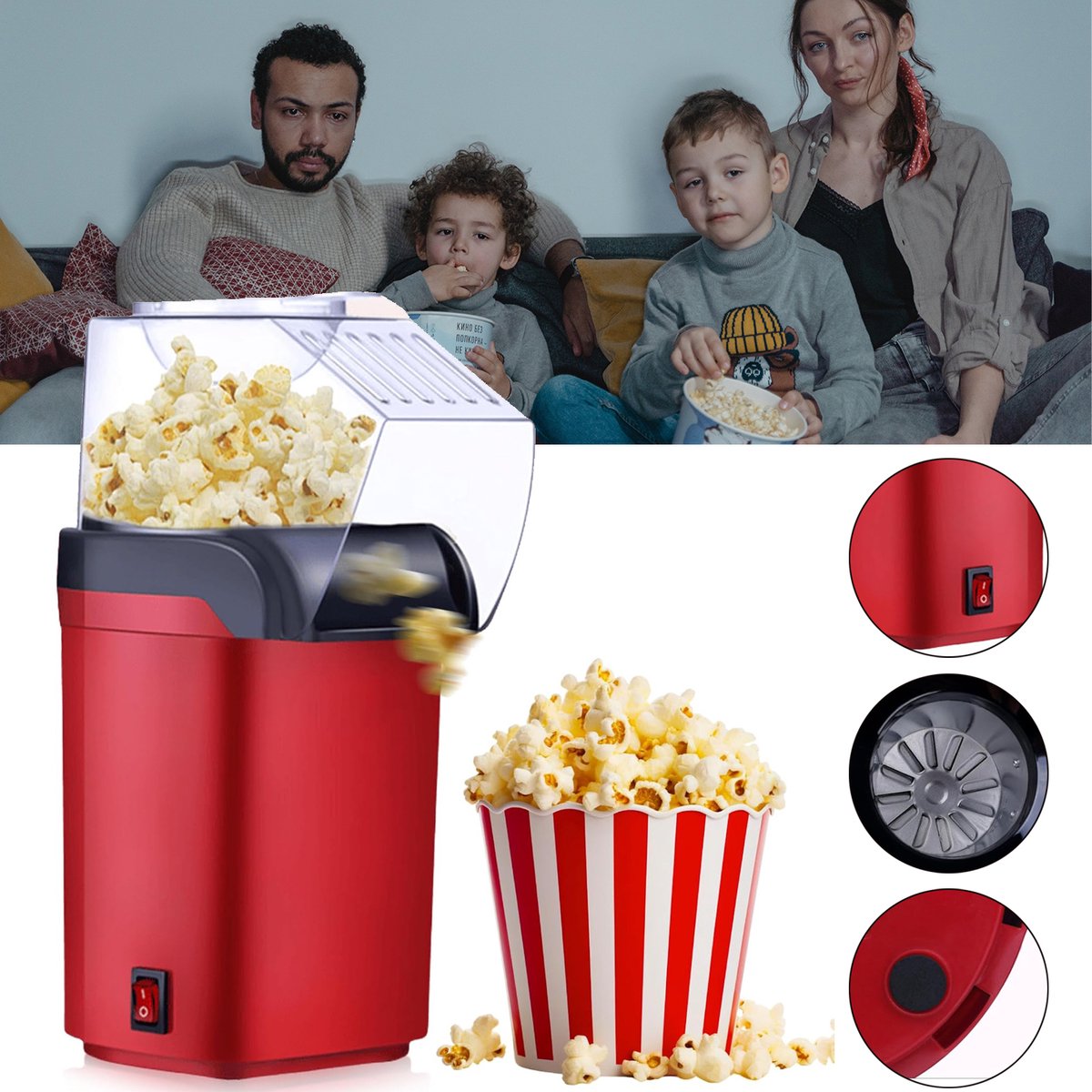 1200W Popcornmachine - Elektrische Vetvrije Heteluchtpopcornmachine - Mini Popcornmachine Voor Thuis