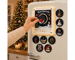 Magnetische Kerst Muziekdoos voor Koelkast - 9 NFC Mini Vinylplaten - Warm Verlicht Frame - Afspeelmogelijkheid Zonder Telefoon - NFC Magnetische Muziekdoos Set - Oplaadbaar - Sfeervolle Retro - Perfect kerstcadeau - NFC Muziekdoos - kerstdecoraties
