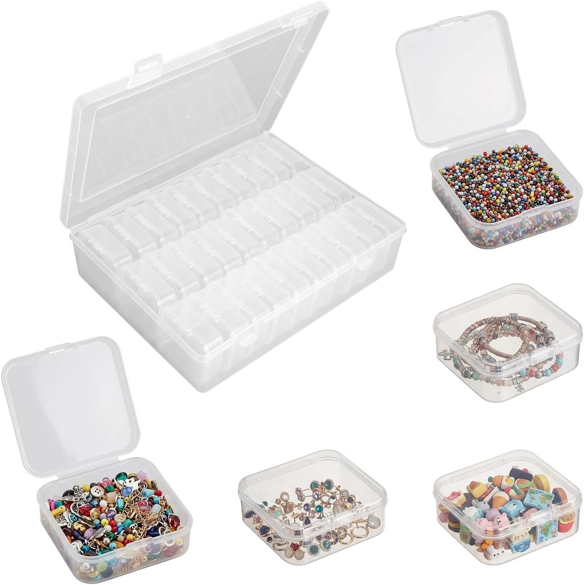 Grote opbergdoos met 30 mini opbergdozen, transparante kunststof sorteerbox voor sieraden en knutselmaterialen met 30 vakken