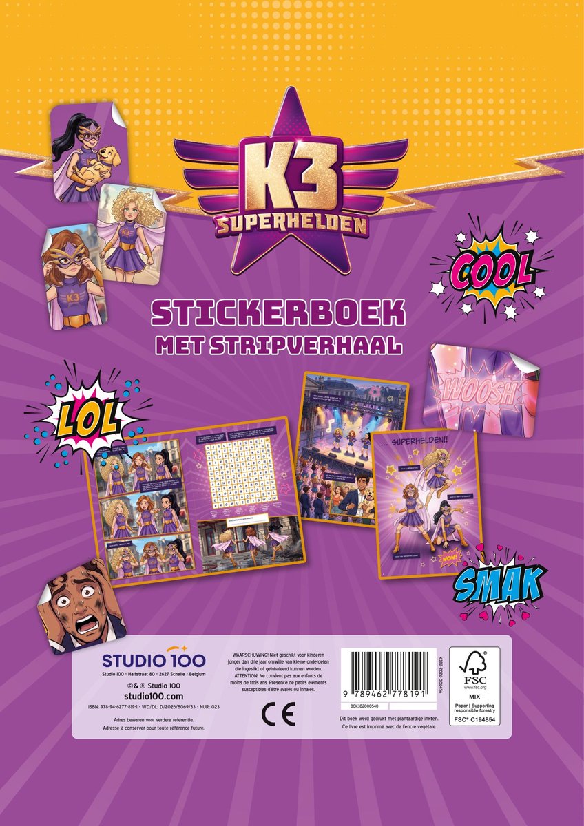 K3 - Stickerboek - Superhelden - Meer dan 60 coole stickers - Inclusief leuke puzzels, opdrachten en stripverhaal — cadeau in Spellen & Speelgoed - foto 3