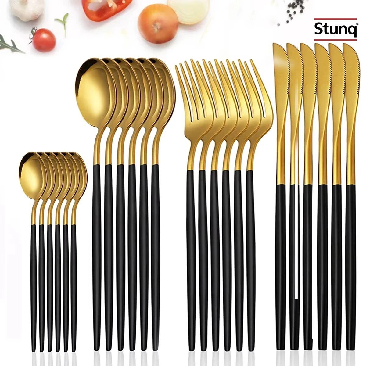 Stunq® 24-delige Bestekset RVS Zwart Goud