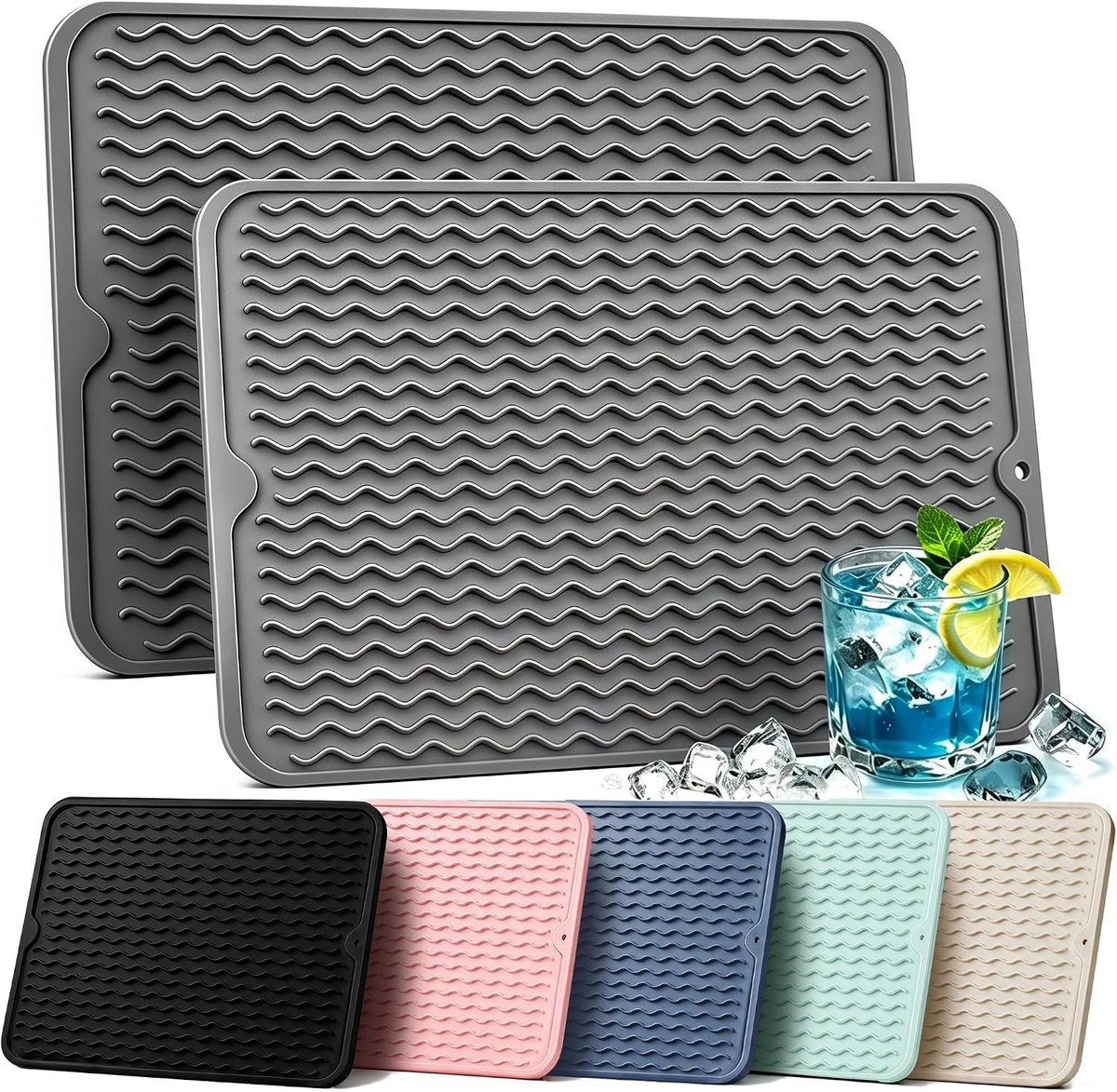 Set Van 2 Siliconen Afdruipmatten - Afwas Droogmat - Hittemat - Placemats - Antislip - Hittebestendig - Voor Koelkasten, Gootstenen, Warmte-Isolatie, Voerbakken voor Huisdieren, Koffiehoekorganizers en Badkamerbakjes