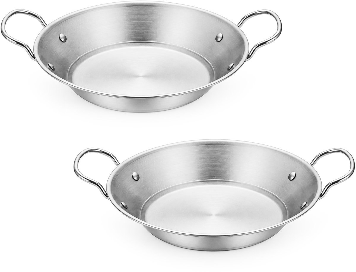 Serveerschaal - Borden - Wokpan - Roestvrijstalen Serveerschalen - 21 cm - Veelzijdige Pan voor Inductie en Gas - Zilver - 2 stuks
