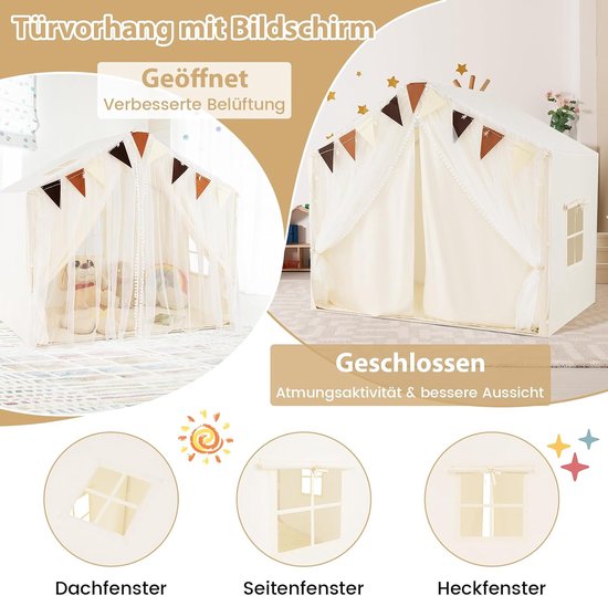 COSTWAY Speelhuis voor kinderen, binnen, kindertent met mat en verlichting, speeltent voor kinderen, prinsessenkinderspeelhuis, kinderkamer, decoratieve tent voor jongens en meisjes vanaf 3 jaar — afbeelding 2